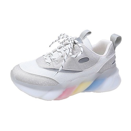 

Women's Trainers Athletic Shoes Flat Heel Round Toe Sporty Casual Daily Walking Shoes PU Lace-up Color Block Beige Gray