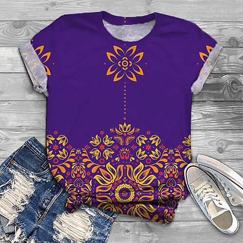 

Women's Plus Size Print Graphic Tribal T shirt Large Size Crewneck Short Sleeve Basic Tops XL XXL 3XL Purple Big Size
