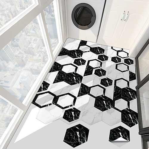 

Creative Marble Black And White Hexagonal Non-slip Floor Pvc Sticker Kitchen Bathroom Floor Waterproof Self-adhesive Diy Removable Wall Sticker