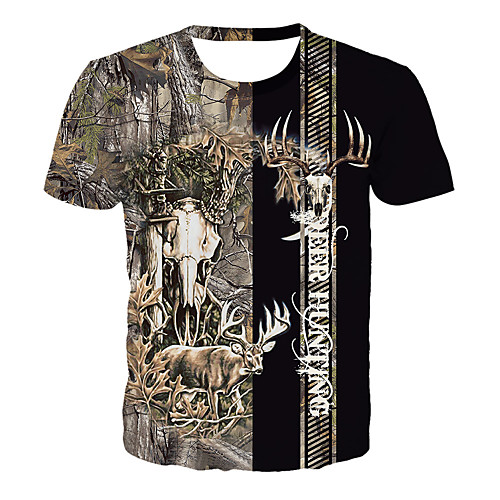 

Men's Hunting T-shirt Camo / Camouflage Deer 3D Short Sleeve Outdoor Summer Wearable Quick Dry Breathable Soft Top Cotton Camping / Hiking Hunting Fishing Black Yellow Brown