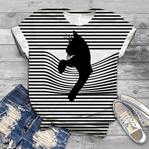 

Women's Plus Size Print Cat Graphic T shirt Large Size Crewneck Short Sleeve Basic Tops XL XXL 3XL Black Big Size