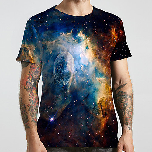 

Men's Unisex Tee T shirt 3D Print Galaxy Graphic Prints Plus Size Print Short Sleeve Casual Tops Basic Designer Big and Tall Blue