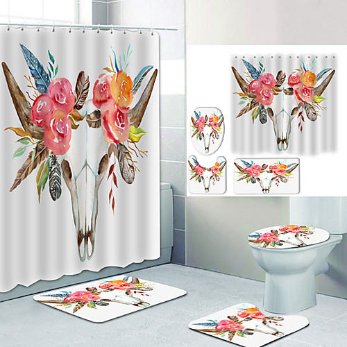 

Cow Head Frontal Bone Digital Printing Four-piece Set Shower Curtains and Hooks Modern Polyester Machine Made Waterproof Bathroom