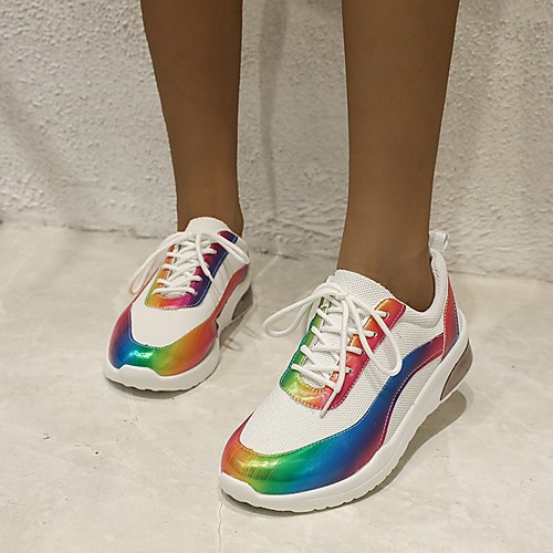 

Women's Trainers Athletic Shoes Flat Heel Closed Toe Elastic Fabric Lace-up Color Block White Black Pink