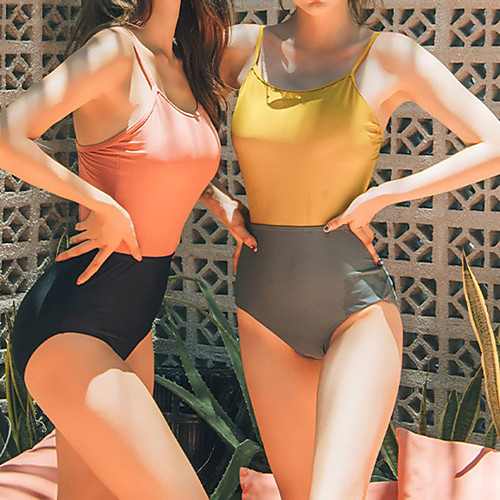 

Women's One Piece Swimsuit Swimwear Bodysuit Breathable Quick Dry Sleeveless Swimming Surfing Water Sports Patchwork Summer