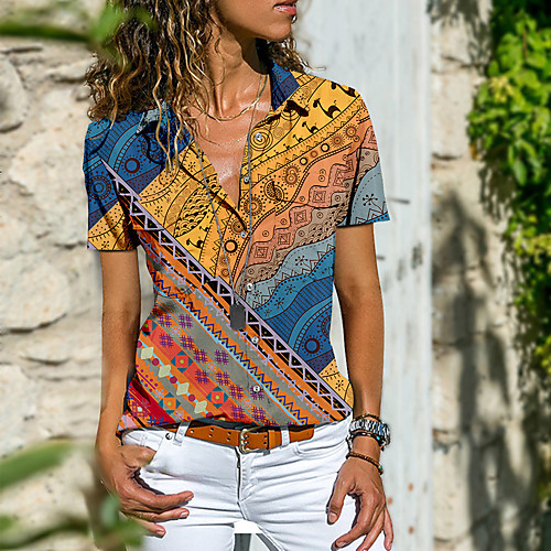 

Women's Blouse Shirt Graphic Button Print Shirt Collar Tops Streetwear Basic Top Blue Red Yellow