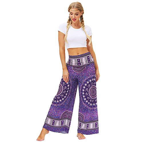 

Women's Yoga Pants Wide Leg Bottoms Quick Dry Breathable Bohemian Purple Yoga Fitness Gym Workout Sports Activewear / Casual / Athleisure