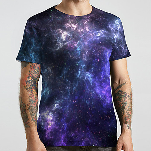 

Men's Unisex Tee T shirt 3D Print Galaxy Graphic Prints Plus Size Print Short Sleeve Casual Tops Basic Designer Big and Tall Blue