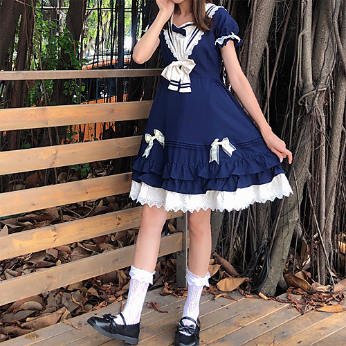 

Lolita Cute Dress Women's Japanese Cosplay Costumes Royal Blue Solid Colored