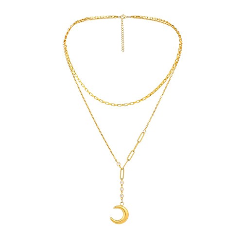 

titanium steel moon pendant stainless steel gold-plated multi-layer necklace double-layer female necklace