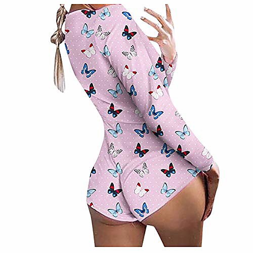 

butterfly print jumpsuits long sleeve slim-fit home rompers nightclub party sexy lounge sleep jumpsuits womens spring tankini (butterfly-pk, l)