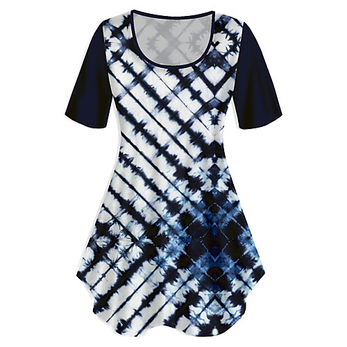 

Women's Plus Size Print Graphic T shirt Large Size Crewneck Short Sleeve Basic Tops XL XXL 3XL Blue Big Size