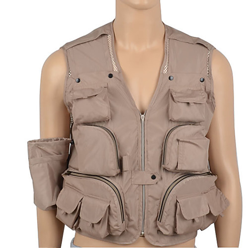 

Men's Hiking Vest / Gilet Fishing Vest Sleeveless Jacket Top Outdoor Multi-Pockets Quick Dry Lightweight Breathable Autumn / Fall Spring Polyester Solid Color Khaki Green Hunting Fishing Climbing