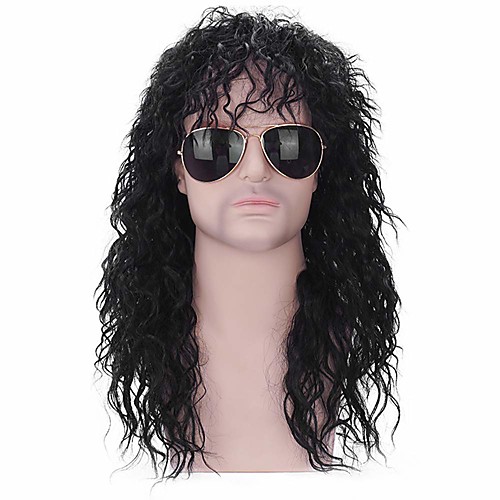 

Long Curly Hair 80s Men's Role Playing Natural Black Wave Wig Fashion Heavy Rock Style Wig