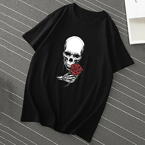 

Men's Unisex Tee T shirt Hot Stamping Graphic Prints Skull Rose Plus Size Print Short Sleeve Casual Tops 100% Cotton Basic Designer Big and Tall Black