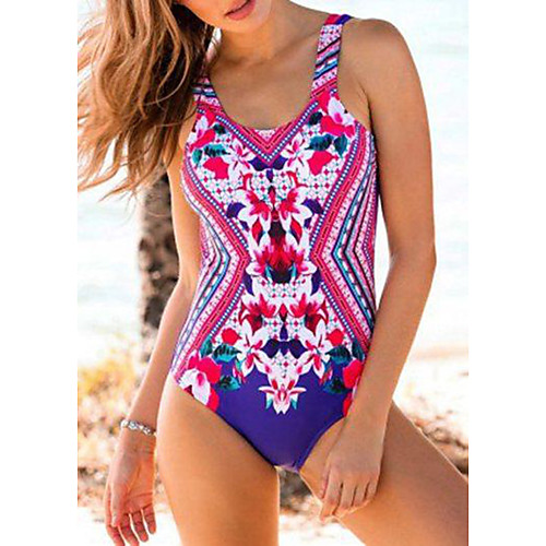 

Women's One Piece Swimsuit Spandex Swimwear Bodysuit Breathable Quick Dry Sleeveless Swimming Surfing Water Sports Floral / Botanical Summer