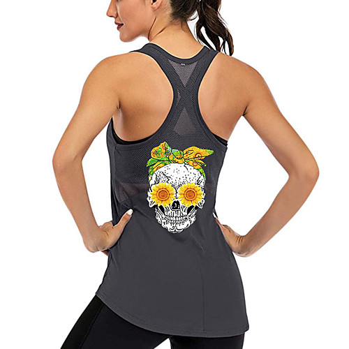 

Women's Yoga Top Racerback Patchwork Skull Dark Grey Black Purple Burgundy Dark Green Mesh Cotton Fitness Gym Workout Running Tank Top T Shirt Sport Activewear Lightweight Breathable Quick Dry