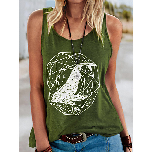 

Women's Tank Top Animal Print Round Neck Tops Cotton Basic Basic Top Black Green Gray