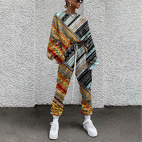 

Women's Streetwear Cinched Print Going out Casual / Daily Two Piece Set Sweatshirt Tracksuit Pant Loungewear Drawstring Print Tops