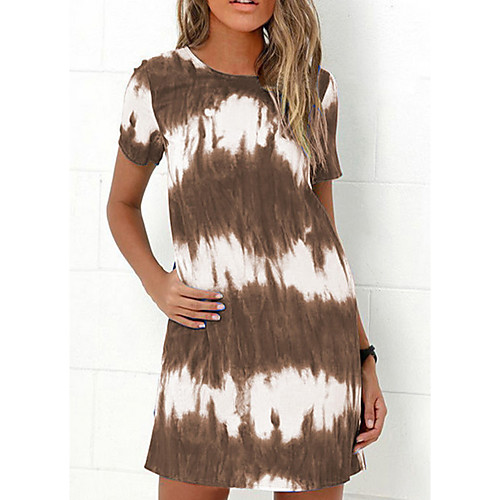 

Women's T Shirt Dress Tee Dress Short Mini Dress Blue Purple Wine Army Green Green Brown Gray Short Sleeve Tie Dye Print Summer Round Neck Casual Cotton 2021 S M L XL XXL 3XL 4XL 5XL