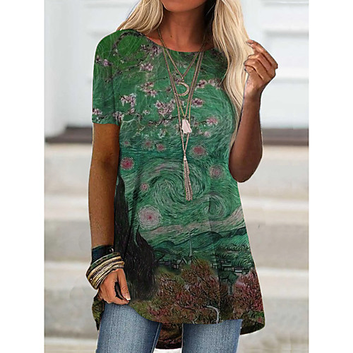 

2021 amazon aliexpress spring new foreign trade cross-border fashion women's short-sleeved digital printing t桖9105