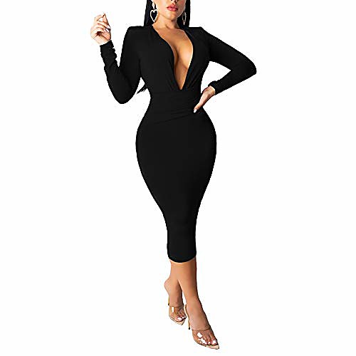 

Women's A Line Dress Black Red Green Long Sleeve Solid Color Spring Summer Sexy 2021 S M L XL