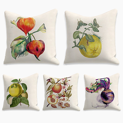 

Double Side Cushion Cover 5PC Linen Soft Decorative Square Throw Pillow Cover Cushion Case Pillowcase for Sofa Bedroom 45 x 45 cm (18 x 18 Inch) Superior Quality Machine Washable Print Fruit