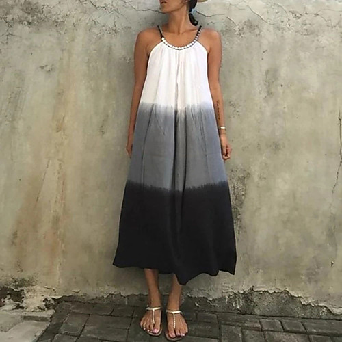 

Women's Shift Dress Knee Length Dress Black Sleeveless Color Gradient Tie Dye Backless Print Spring Summer Halter Neck Casual Sexy 2021 S M L XL XXL