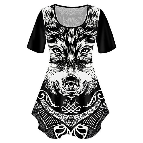 

Women's Plus Size Print Graphic Animal T shirt Large Size Crewneck Short Sleeve Basic Tops XL XXL 3XL Black Big Size