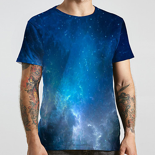 

Men's Unisex Tee T shirt 3D Print Galaxy Graphic Prints Plus Size Print Short Sleeve Casual Tops Basic Designer Big and Tall Blue