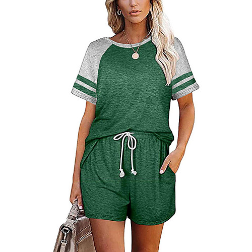 

Women's Home Polyester EU / US Size everyday Scoop Neck Loungewear Short Sleeve Patchwork Spring & Summer S Black / Print