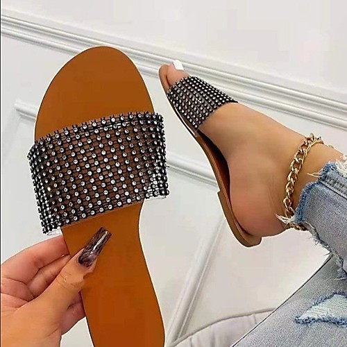 

Women's Sandals Flat Heel Round Toe PU Color Block Gold Gray