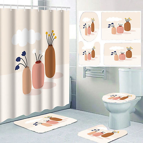 

Aesthetic Comic Pattern Printing Bathroom Shower Curtain Leisure Toilet Four-piece Design