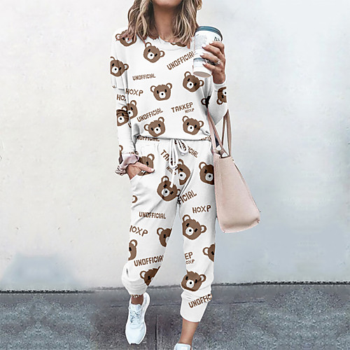 

Women's Streetwear Cinched Print Going out Casual / Daily Two Piece Set Sweatshirt Tracksuit Pant Loungewear Drawstring Print Tops