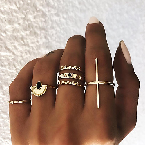 

retro 6-piece ring diamond drop pattern gold-plated cross combination