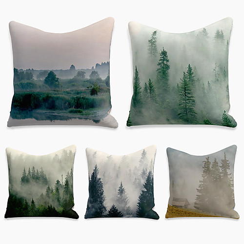 

Double Side Cushion Cover 5PC Linen Soft Decorative Square Throw Pillow Cover Cushion Case Pillowcase for Sofa Bedroom 45 x 45 cm (18 x 18 Inch) Superior Quality Machine Washable Print Landscape