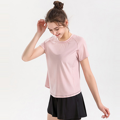 

Women's Crew Neck Yoga Top Solid Color Black Blue Pink Spandex Yoga Fitness Gym Workout Tee Tshirt Top Short Sleeve Sport Activewear Quick Dry Breathable Comfortable Stretchy