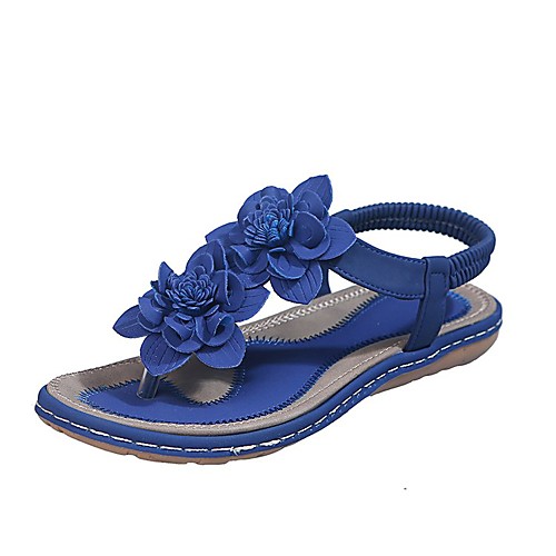

Women's Sandals Boho Bohemia Beach Flat Heel Open Toe PU Solid Colored Red Blue Pink