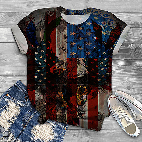 

Women's Plus Size Print Graphic Flag Animal T shirt Large Size Crewneck Short Sleeve Basic Tops XL XXL 3XL Black Big Size
