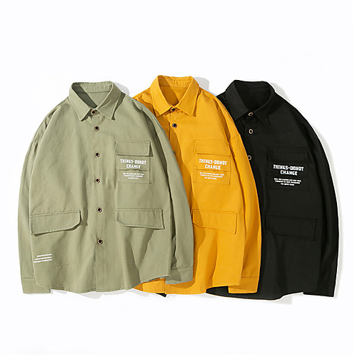 

Men's Hiking Tee shirt Long Sleeve Tee Tshirt Outdoor Multi-Pockets Quick Dry Breathable Soft Autumn / Fall Spring Cotton Black Yellow Green Hunting Fishing Climbing