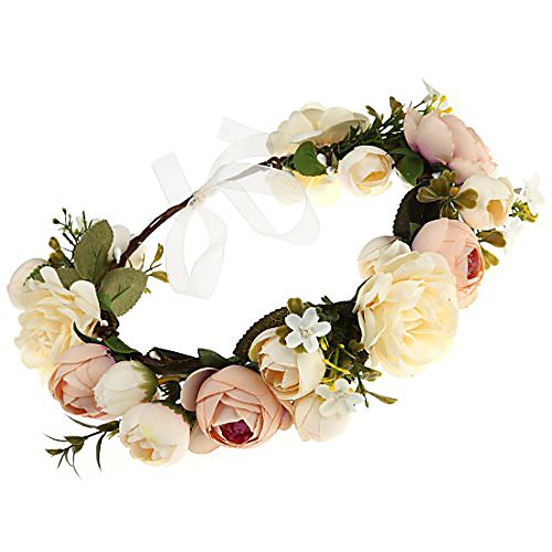 

women flower headband wreath crown floral wedding garland wedding festivals photo props (champagne)