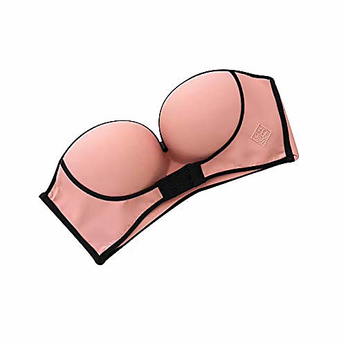 

women strapless front buckle lift bra,strapless front push up bra,front strap strapless bra,wireless anti-slip invisible push up bras comfortable (pink, 32a/b/c)