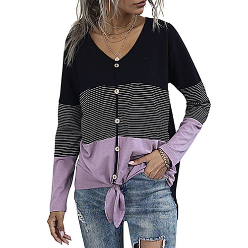

Women's Knitted Color Block Pullover Long Sleeve Sweater Cardigans Crew Neck Fall Winter Black