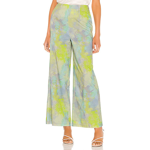 

Women's Basic Cute Comfort Casual Weekend Wide Leg Pants Tie Dye Ankle-Length Pocket Green