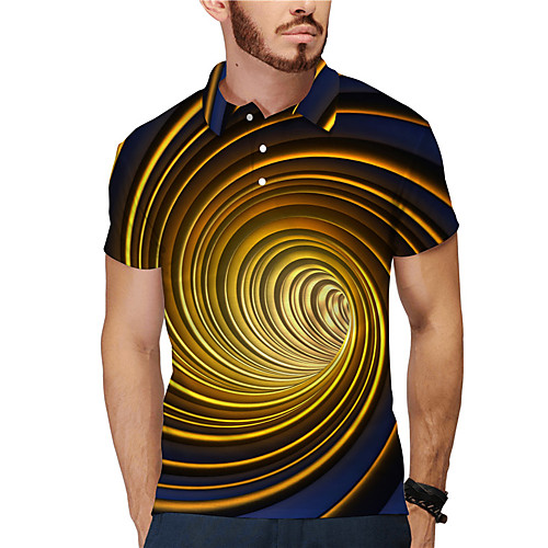 

Men's Polo 3D Print 3D Graphic Prints Button-Down Print Short Sleeve Daily Tops Casual Designer Big and Tall Yellow