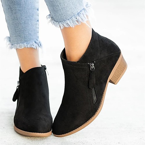 

Women's Boots Chunky Heel Round Toe PU Black Blue Beige