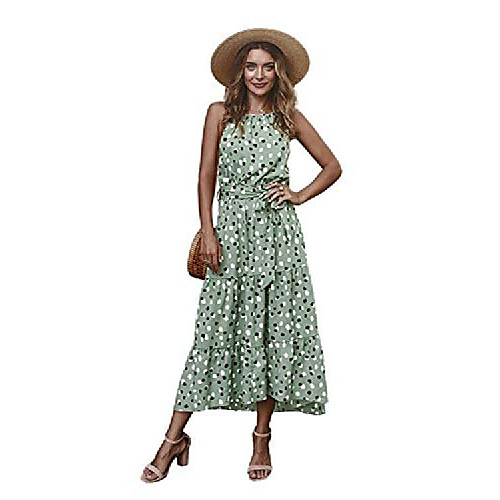 

enafad sundress for women casual summer dress halter midi spaghetti strap polka dot dress high low ruffle hem cami dress