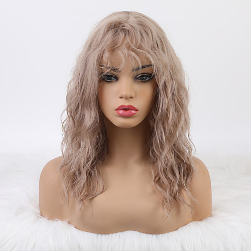 

Cosplay Costume Wig Synthetic Wig Cosplay Wig Curly Water Wave Bob Neat Bang Wig 18 inch Light Brown Synthetic Hair 12 inch Women's Fashionable Design Cute Cosplay Light Brown