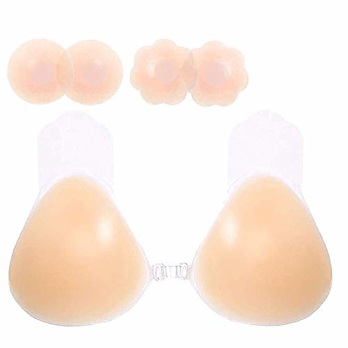 

adhesive bra push up sticky silicone invisible backless lift breast strapless cup c/d beige