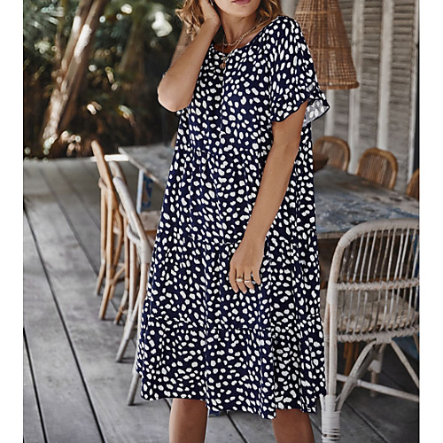 

2021 spring and summer new product cross-border foreign trade women's clothing, wave dot printing splicing lotus leaf sleeve design loose dress women